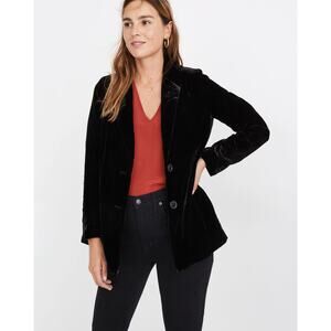 Madewell Black Dark Academia Oversized Crushed Velvet Dorset Blazer Size XL
